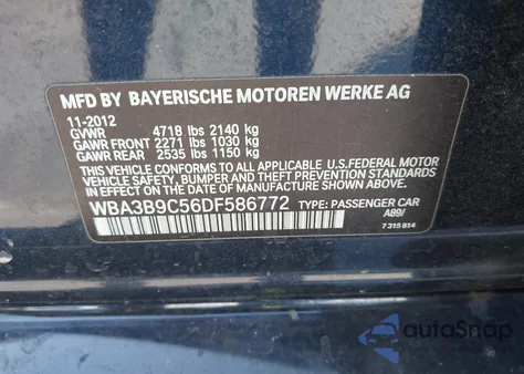 2013 BMW 335I xDrive from USA, damaged, VIN WBA3B9C56DF586772